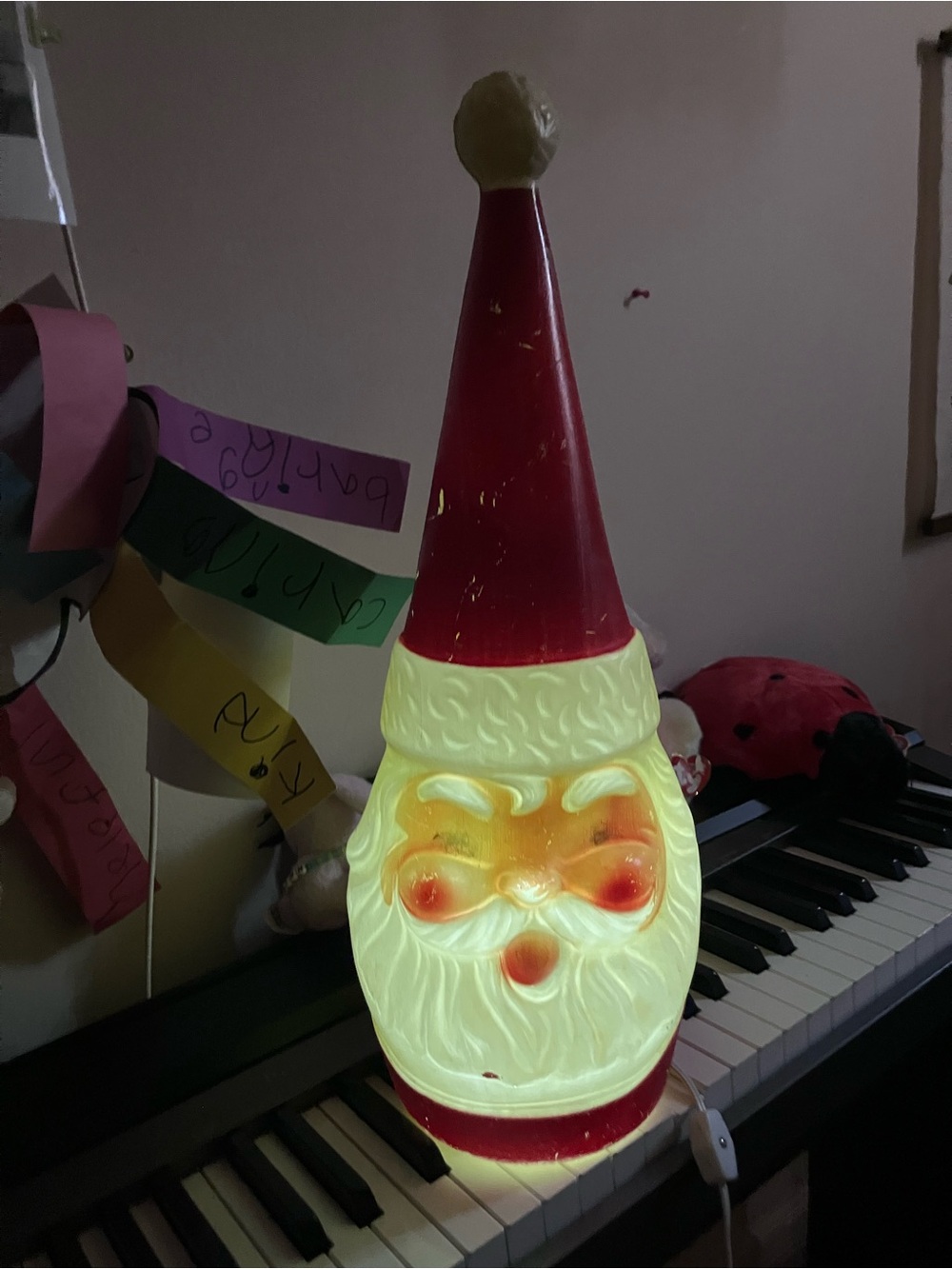 Vintage-Style Red Santa Head Lighted Decoration - Unbranded